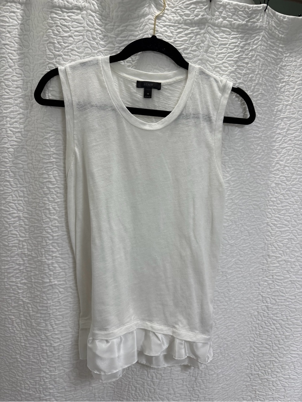 J. Crew White Sleeveless Ruffle-Hem Tank